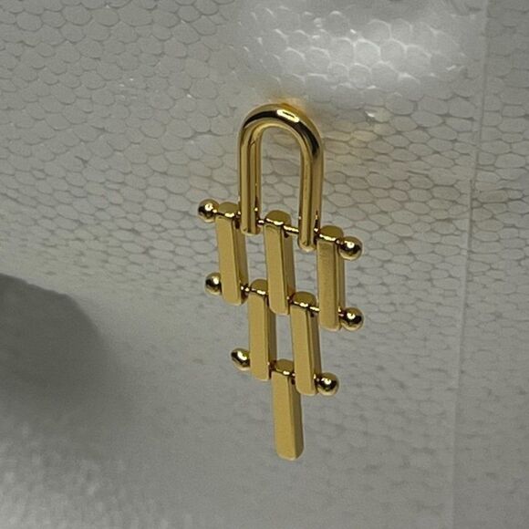 Gold tone articulated geometric earrings, gold over stainless - Picture 4 of 5